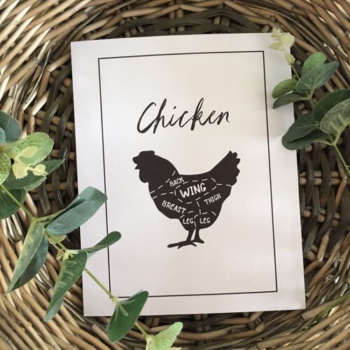 Chicken Cuts Simple Cool Kitchen Farmhouse Print A3 High Gloss