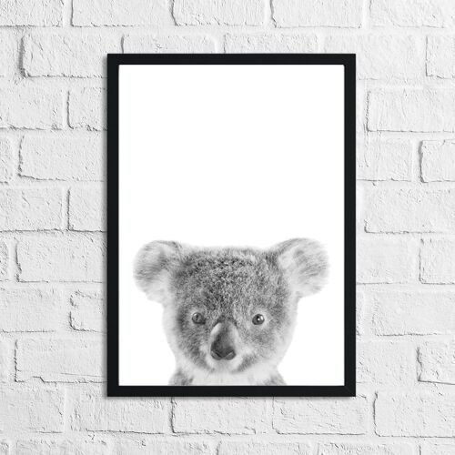 Koala Black White Animal Nursery Childrens Room Print A4 High Gloss