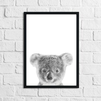 Koala Noir Blanc Animal Nursery Chambre d'enfant Impression A3 Haute Brillance