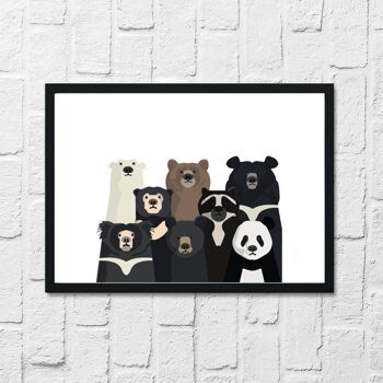 Ours Portrait de famille Animal Nursery Childrens Home Living Ro A4 Haute Brillance