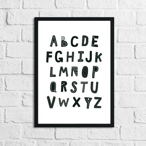 Scandinavian Alphabet Childrens Nursery Bedroom Print A2 High Gloss