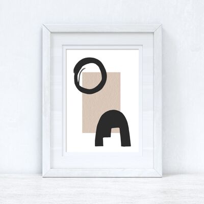 Beige Black Abstract 2 Colour Shapes Home Print A3 High Gloss