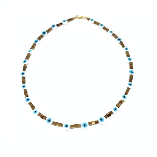 White & Gold Evil Eye Choker