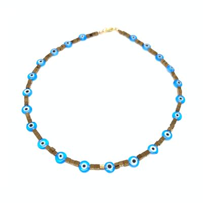 Turquoise & Gold Evil Eye Choker