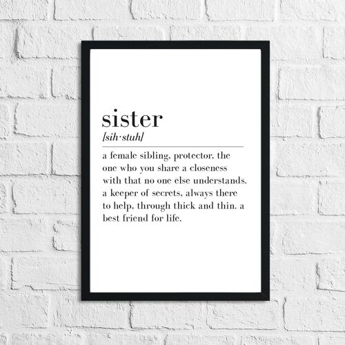 Sister Definition Home Simple Room Print A5 High Gloss
