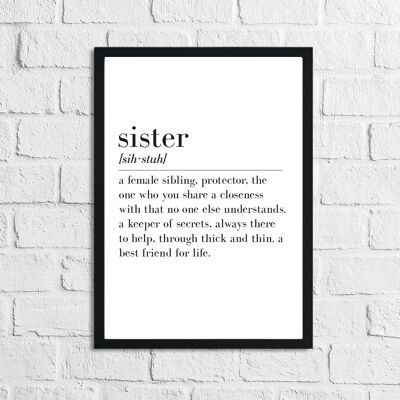 Sister Definition Home Simple Room Print A4 de alto brillo