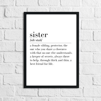 Sister Definition Home Simple Room Print A3 de alto brillo