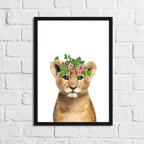 Lion Wild Animal Floral Nursery Childrens Room Print A3 High Gloss