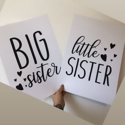 Big Sister Little Sister Hearts Cameretta per bambini Set di 2 A4 High Gloss