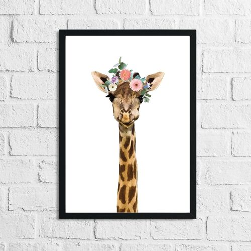 Giraffe Wild Animal Floral Nursery Childrens Room Print A3 High Gloss