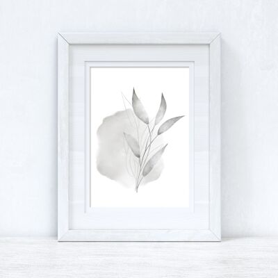 Greys Watercolor Leaves 3 Bedroom Home Print A3 Normal