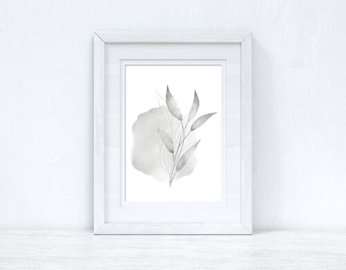 Greys Watercolour Leaves 3 Bedroom Home Print A2 High Gloss