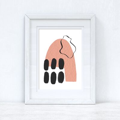 Peach Pink Black Abstract 1 Colour Shapes Home Print A3 High Gloss