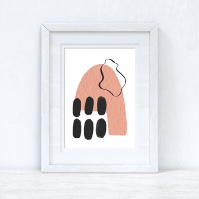 Peach Pink Black Abstract 1 Colour Shapes Home Print A2 Normal