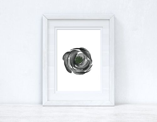 Grey Black Green Watercolour Flower 3 Bedroom Home Print A5 Normal