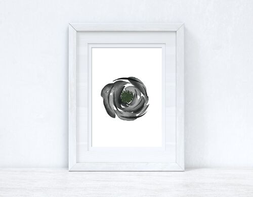 Grey Black Green Watercolour Flower 3 Bedroom Home Print A2 Normal