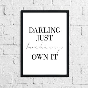 Darling Just Fucking Own It Simple Home Inspirational Print A3 Haute Brillance