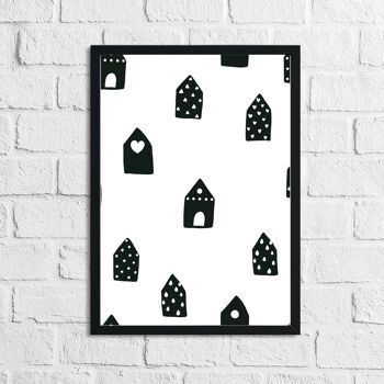 Motif de maison scandinave Chambre d'enfant pour chambre d'enfant Impression A3 haute brillance