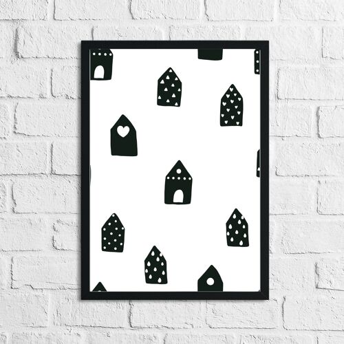 Scandinavian House Pattern Childrens Nursery Bedroom Print A2 Normal