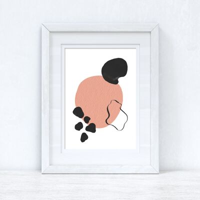 Peach Pink Black Abstract 4 Colour Shapes Home Print A4 High Gloss