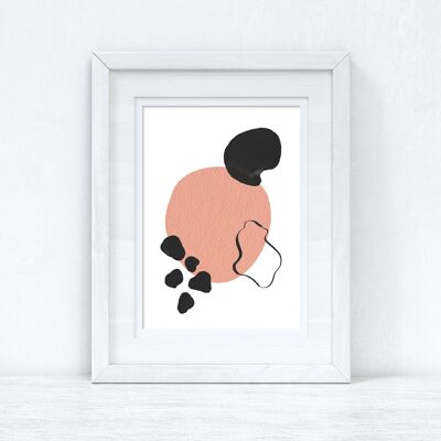 Peach Pink Black Abstract 4 Colour Shapes Home Print A2 Normal