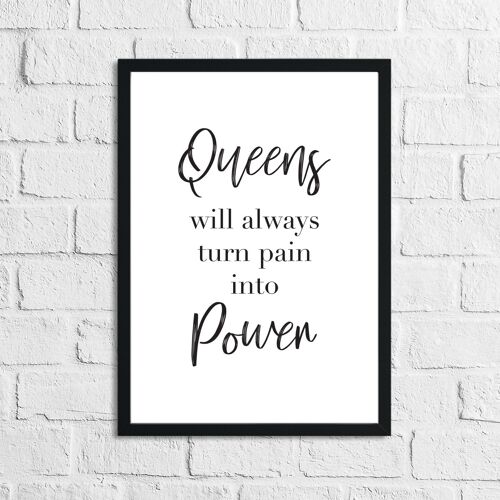 Queens Will Always Turn Pain Into Power Inspirational Quote A5 High Gloss