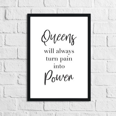 Queens Will Always Turn Pain Into Power Inspirational Quote A3 High Gloss