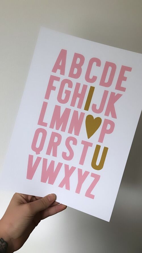 ABC I HEART YOU Pink Gold Childrens Room Print A5 Normal