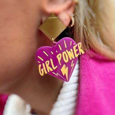 Girl Power Clip On Earrings, Unpierced Earrings, Feminism Earrings, Heart Earrings, Feminism Jewelry, Womans Day Gift, Made in Greece.