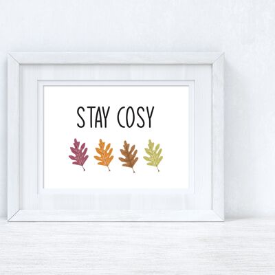 Stay Cozy Leaves Autumn Seasonal Home Print A2 alto brillo