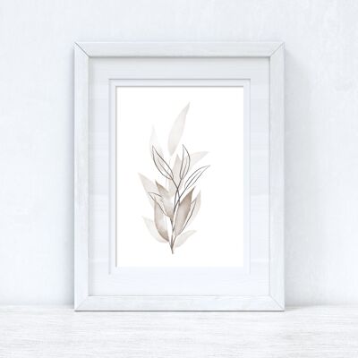 Greys Naturals Watercolour Leaves Bedroom Home Print A4 High Gloss