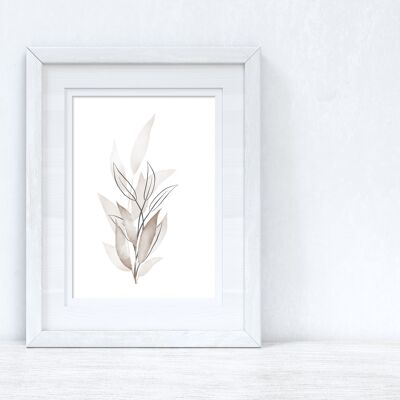 Greys Naturals Watercolour Leaves Bedroom Home Print A2 High Gloss