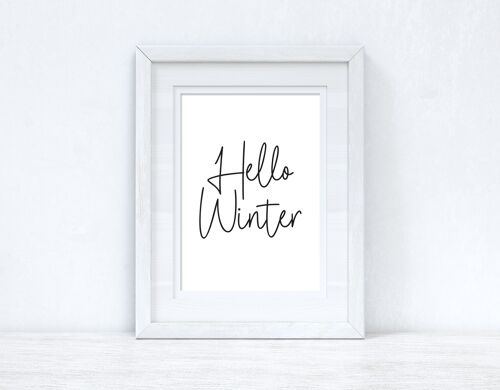 Hello Winter Black White Christmas Seasonal Home Print A6 Normal