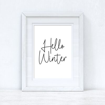 Hello Winter Noir Blanc Noël Saisonnier Home Print A5 Haute Brillance