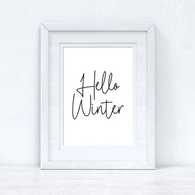 Hello Winter Black White Christmas Seasonal Home Print A2 Normal