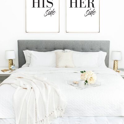 His Hers Side Bold Couple Noir Lot de 2 chambres A4 haute brillance