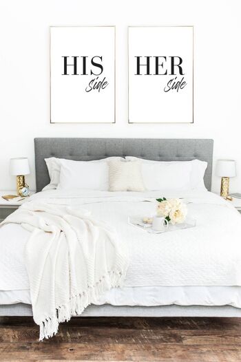 His Hers Side Bold Couple Noir Lot de 2 chambres A4 haute brillance 1