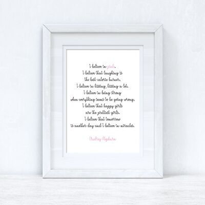I Believe In Pink Inspirational Simple Home Print A5 alto brillo