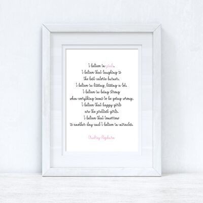 I Believe In Pink Inspirierender einfacher Home Print A3 Hochglanz