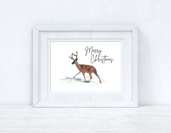 Merry Christmas Reindeer Seasonal Winter Home Print A5 Haute Brillance