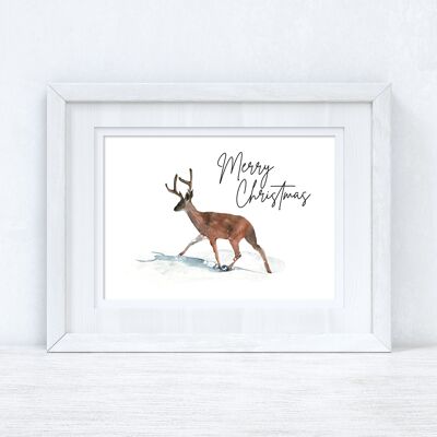 Merry Christmas Rentier Seasonal Winter Home Print A3 Normal