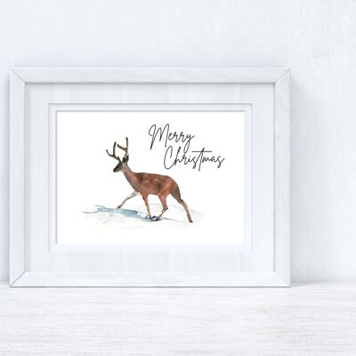Merry Christmas Reindeer Seasonal Winter Home Print A3 High Gloss