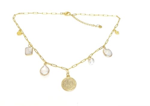 Necklace gold with freshwater pearls and coin