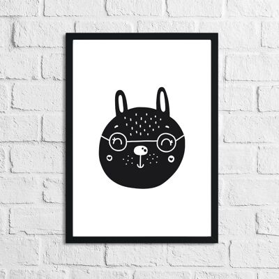 Scandinavian Bunny Glasses Childrens Nursery Room Print A5 Normal