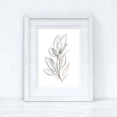 Natural Greys Watercolour Leaves Bedroom Home Print A5 Normal