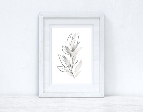 Natural Greys Watercolour Leaves Bedroom Home Print A5 High Gloss