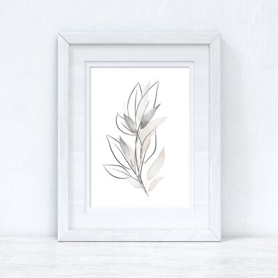 Natural Greys Watercolor Leaves Bedroom Home Print A5 High Gloss