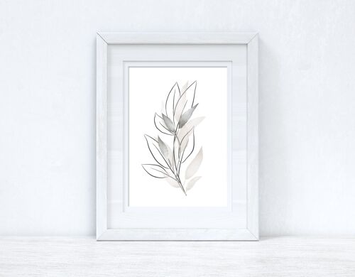 Natural Greys Watercolour Leaves Bedroom Home Print A3 High Gloss