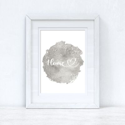 Home Heart Grey Silver Metallic Look Home Simple Room Print A5 Normal