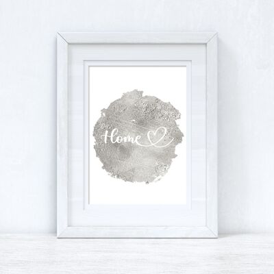 Home Heart Grey Silver Metallic Look Home Simple Room Print A4 High Gloss